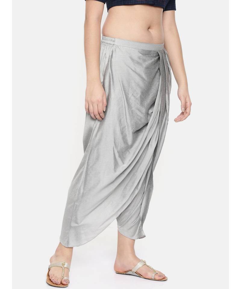 mayank modi Silver grey cotton silk pleated dhoti pants