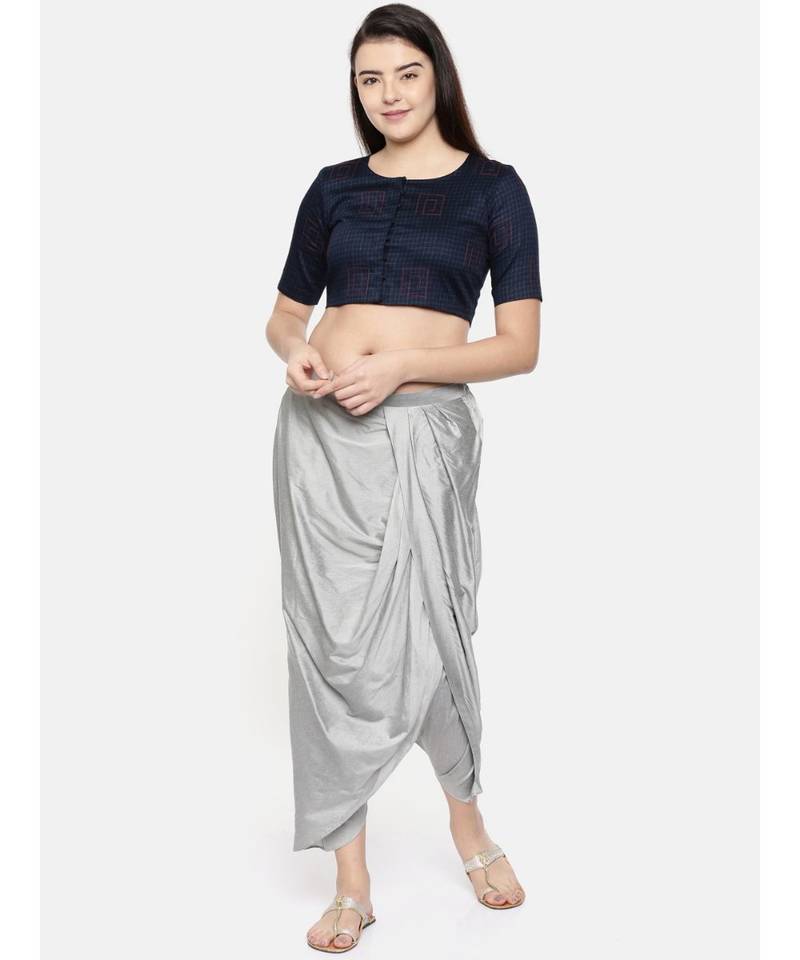 mayank modi Silver grey cotton silk pleated dhoti pants