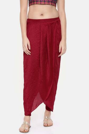 mayank modi Red crushed silk pleated dhoti pants