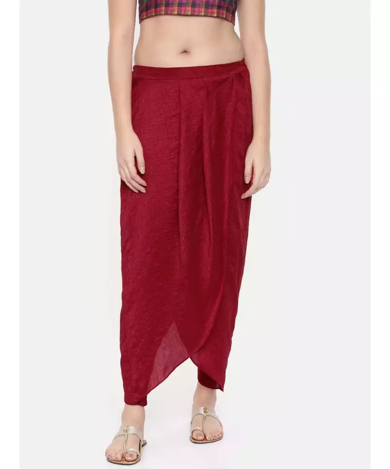 mayank modi Red crushed silk pleated dhoti pants