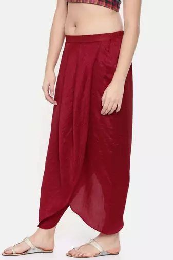 mayank modi Red crushed silk pleated dhoti pants