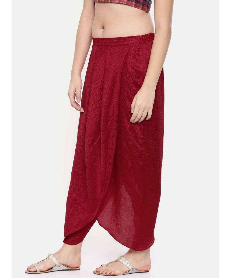 mayank modi Red crushed silk pleated dhoti pants