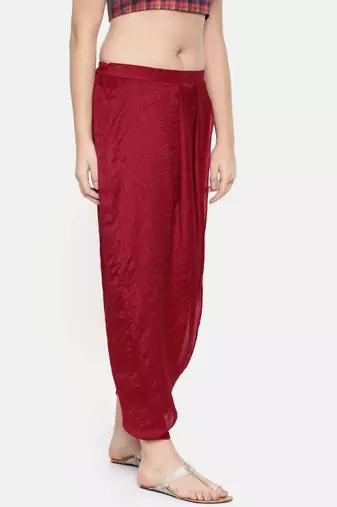 mayank modi Red crushed silk pleated dhoti pants