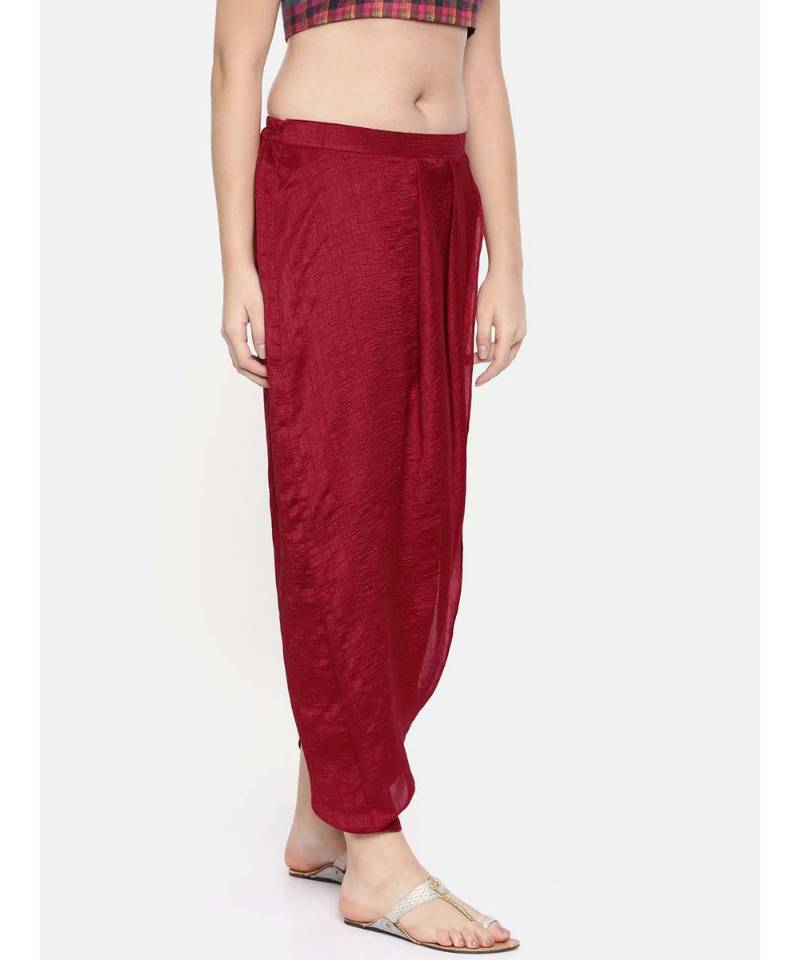 mayank modi Red crushed silk pleated dhoti pants