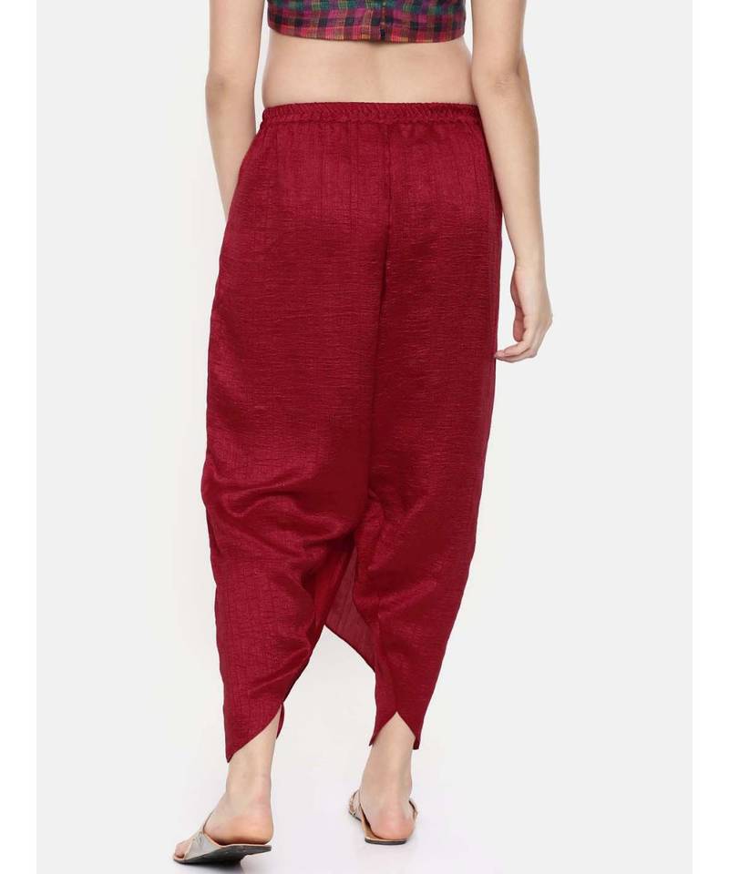 mayank modi Red crushed silk pleated dhoti pants