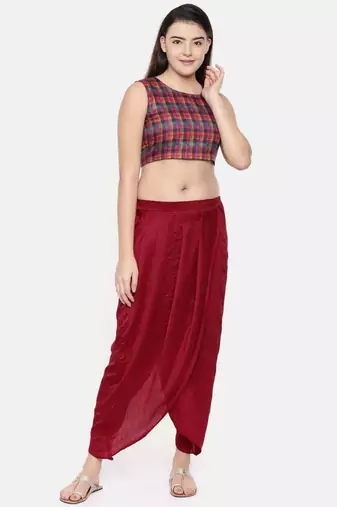 mayank modi Red crushed silk pleated dhoti pants