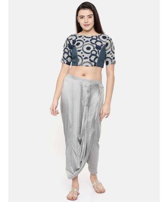 mayank modi Silver grey cotton silk dhoti pants. 5