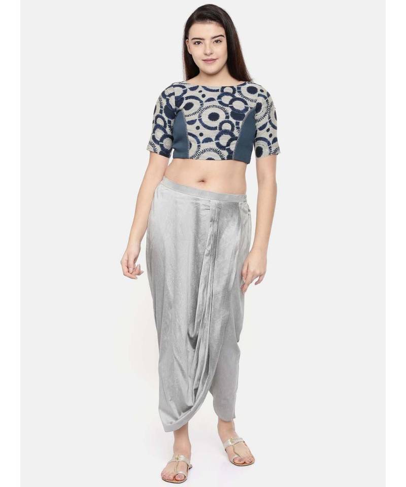 mayank modi Silver grey cotton silk dhoti pants.
