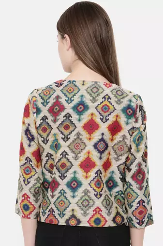 Mayank Modi Multicolor Chanderi Digital Printed Jacket