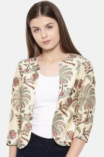 mayank modi beige Chanderi Digital Beige Printed Jacket