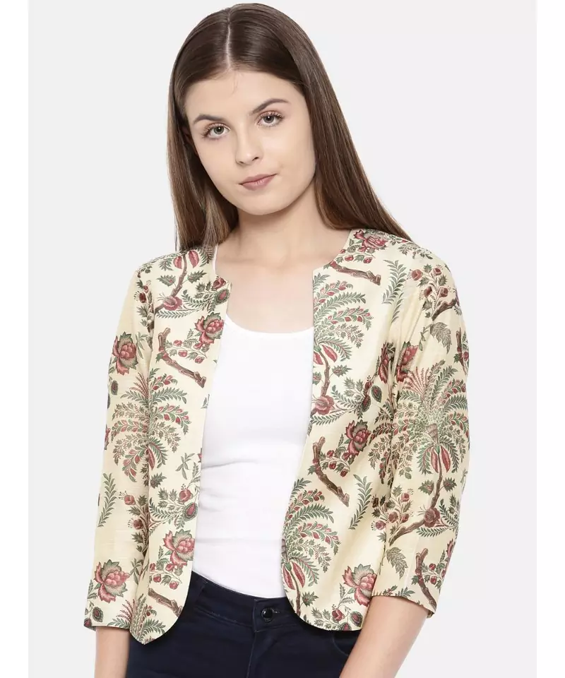mayank modi beige Chanderi Digital Beige Printed Jacket