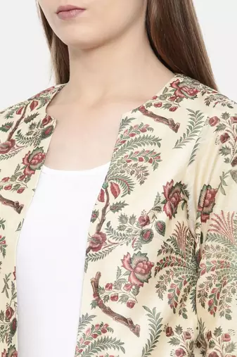 mayank modi beige Chanderi Digital Beige Printed Jacket