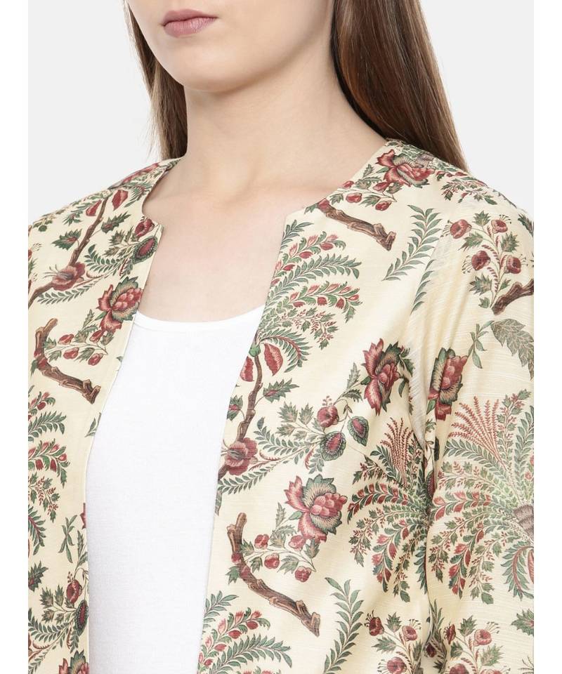 mayank modi beige Chanderi Digital Beige Printed Jacket