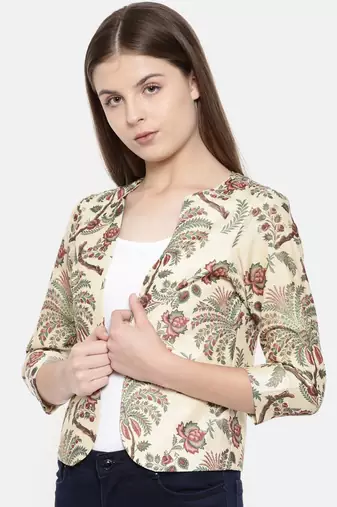 mayank modi beige Chanderi Digital Beige Printed Jacket