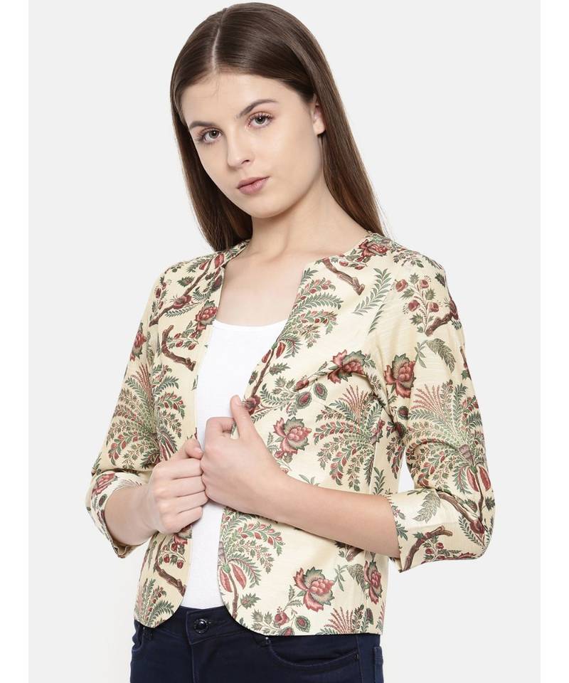 mayank modi beige Chanderi Digital Beige Printed Jacket