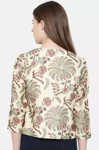 mayank modi beige Chanderi Digital Beige Printed Jacket