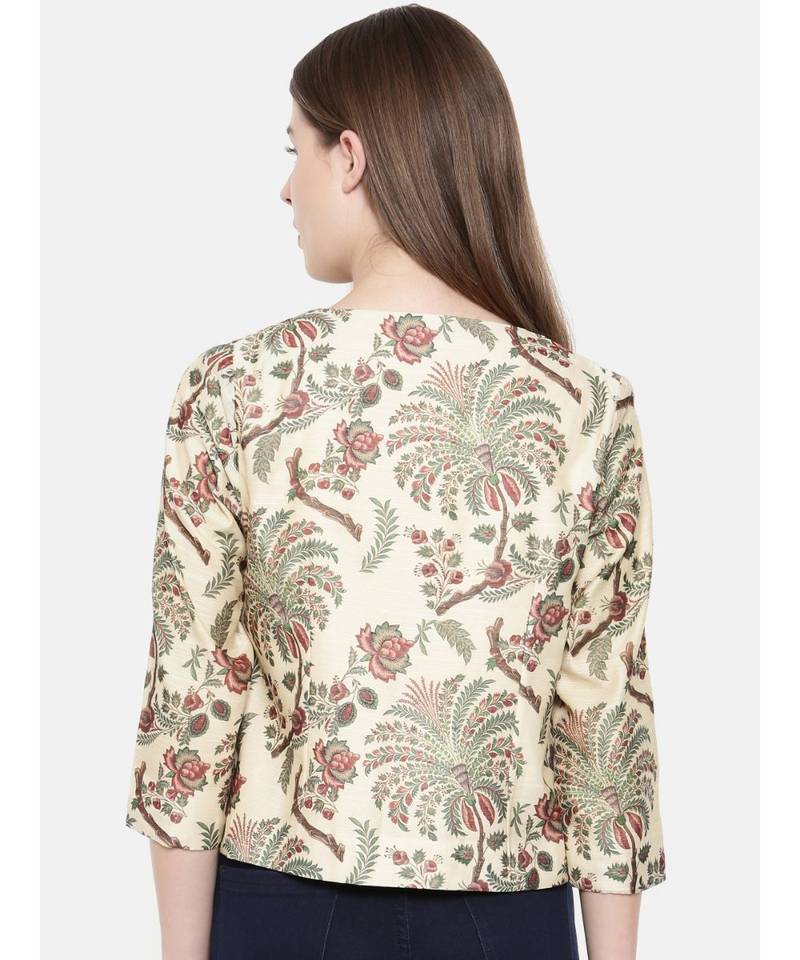 mayank modi beige Chanderi Digital Beige Printed Jacket