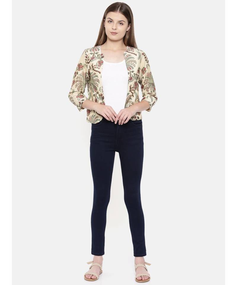 mayank modi beige Chanderi Digital Beige Printed Jacket