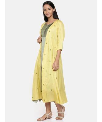 mayank modi Yellow,R T Fiona long jacket with motif embroidery. 1