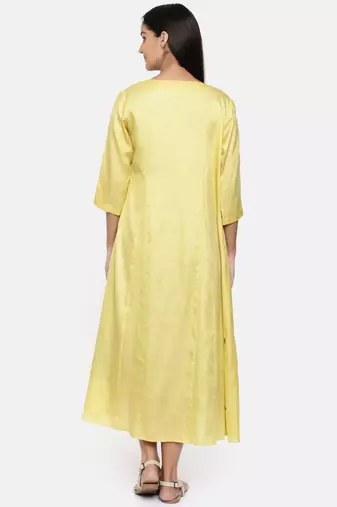 mayank modi Yellow,R T Fiona long jacket with motif embroidery.