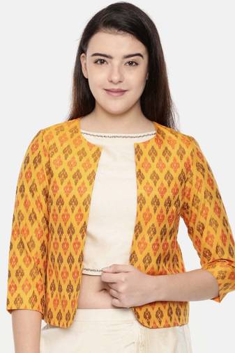 mayank modi Yellow,Ikat Silk short jacket
