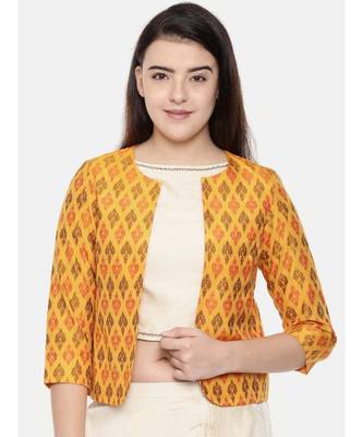mayank modi Yellow,Ikat Silk short jacket 1