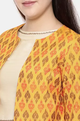 mayank modi Yellow,Ikat Silk short jacket