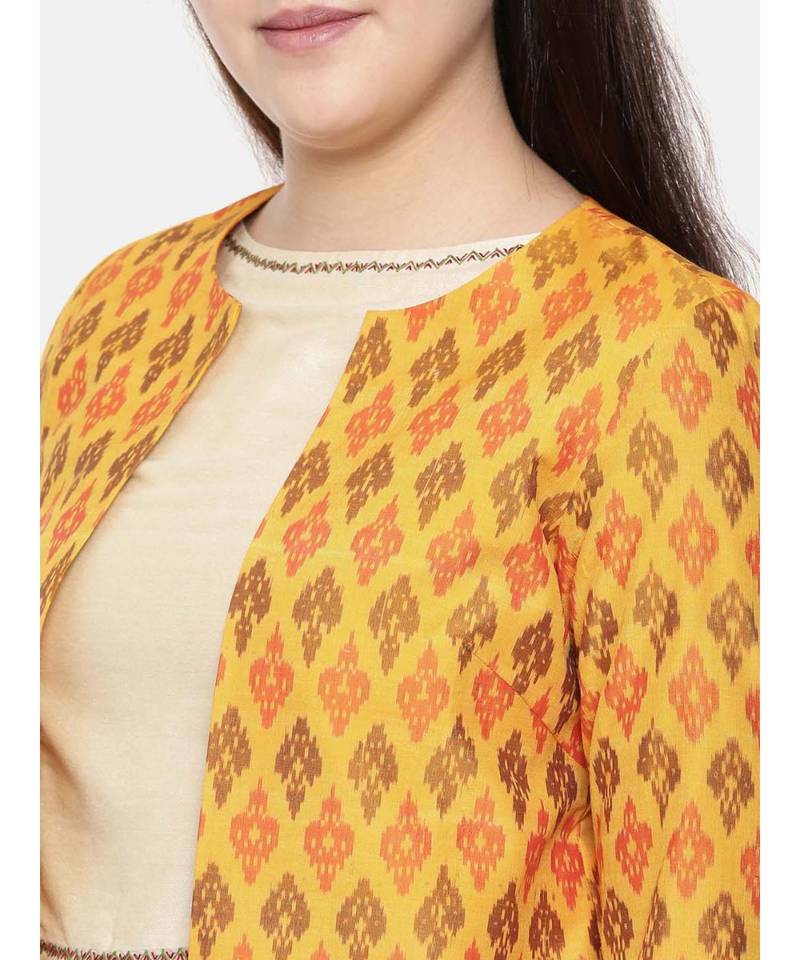 mayank modi Yellow,Ikat Silk short jacket