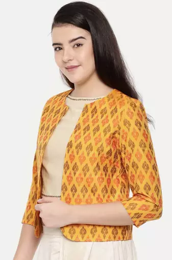 mayank modi Yellow,Ikat Silk short jacket