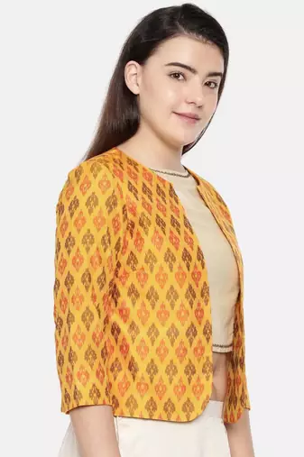 mayank modi Yellow,Ikat Silk short jacket
