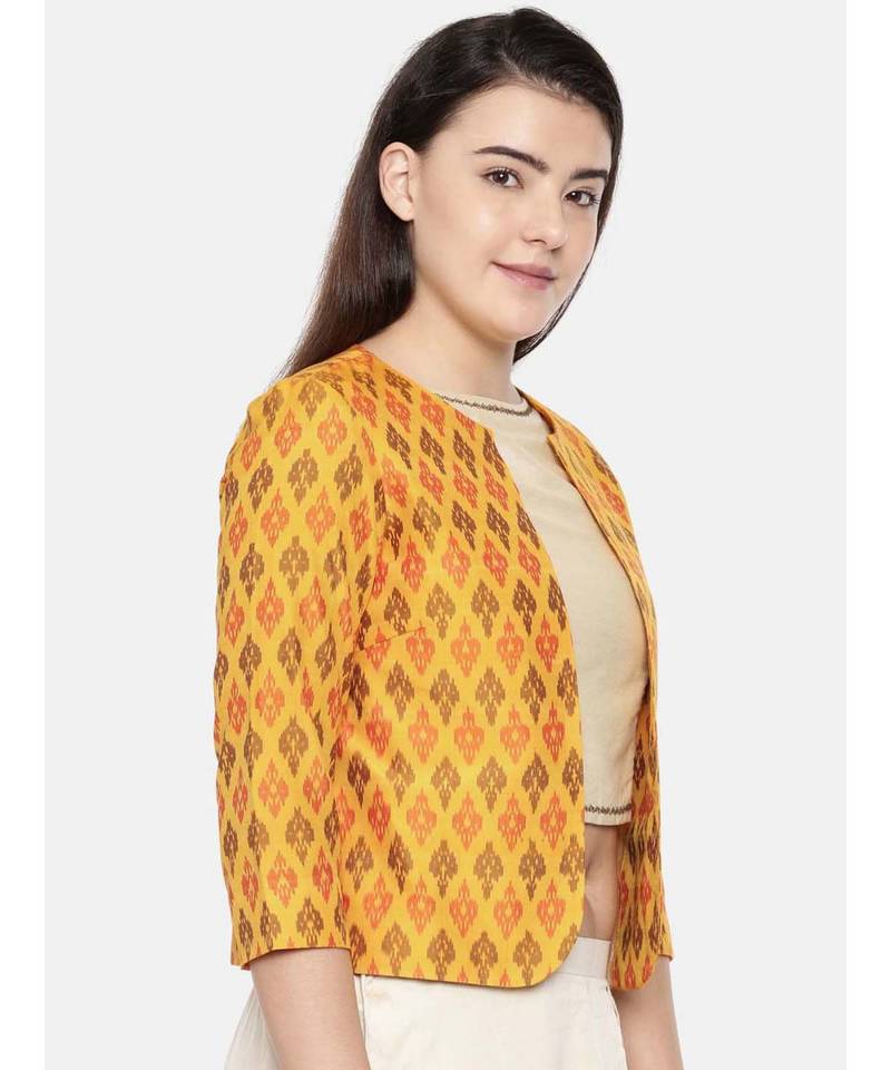 mayank modi Yellow,Ikat Silk short jacket