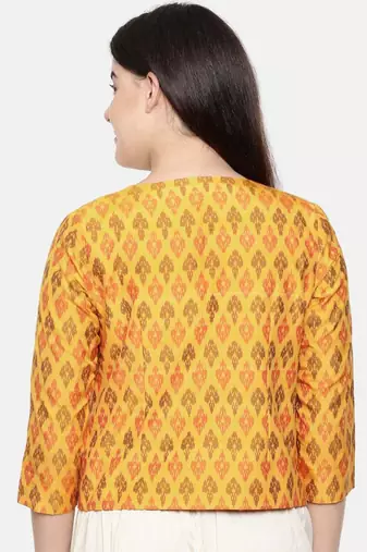 mayank modi Yellow,Ikat Silk short jacket