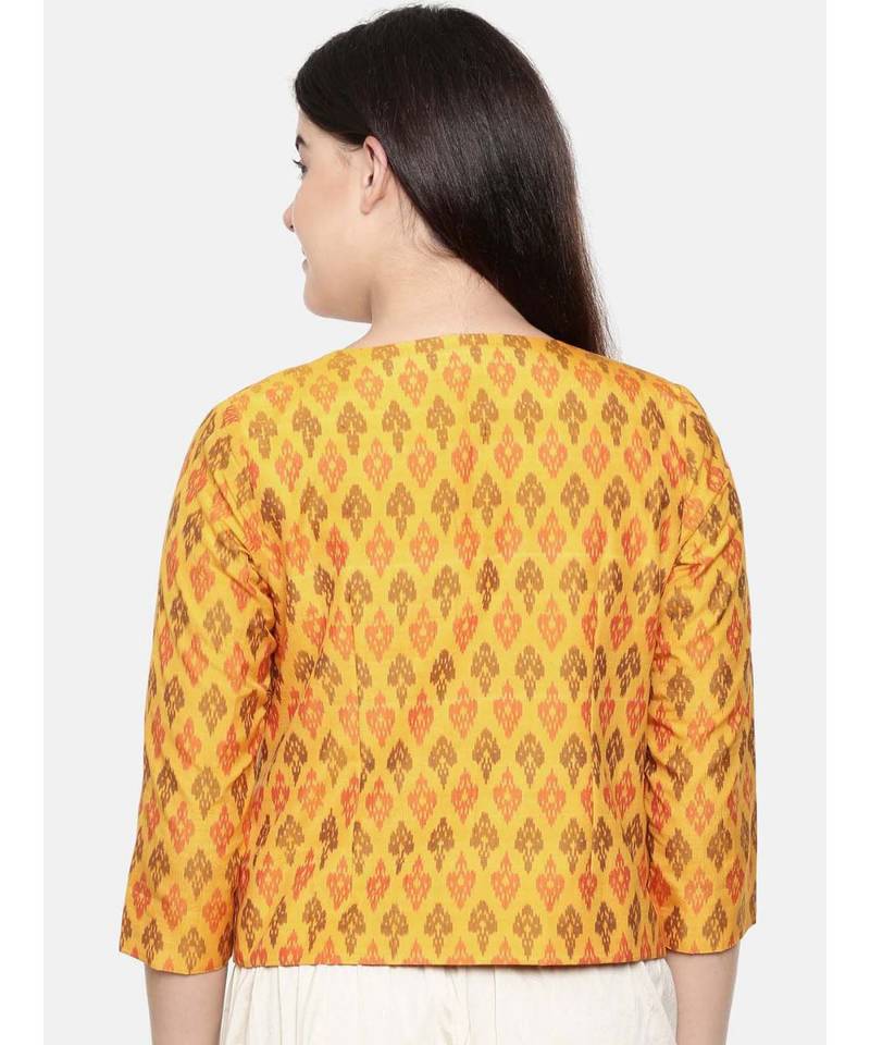 mayank modi Yellow,Ikat Silk short jacket