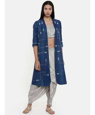 mayank modi Sapphire Blue,Linen Satin long jacket 1