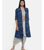 mayank modi Sapphire Blue,Linen Satin long jacket