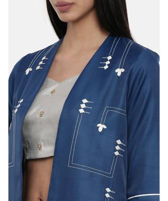 mayank modi Sapphire Blue,Linen Satin long jacket 2