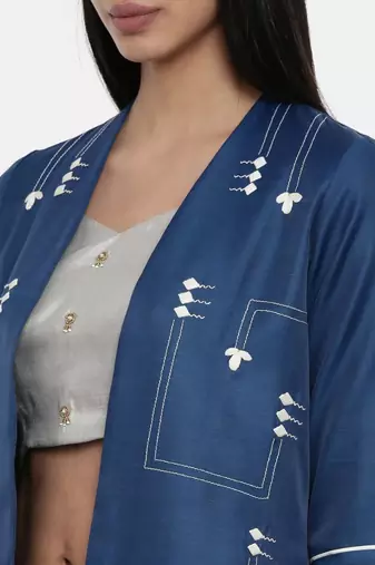 mayank modi Sapphire Blue,Linen Satin long jacket
