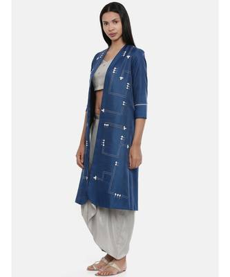 mayank modi Sapphire Blue,Linen Satin long jacket 3