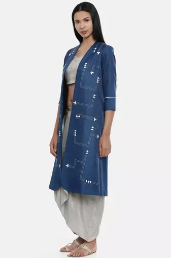 mayank modi Sapphire Blue,Linen Satin long jacket
