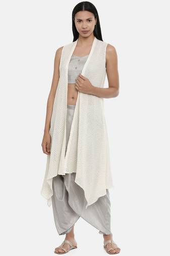 mayank modi off white,Fine Georgette, long jacket