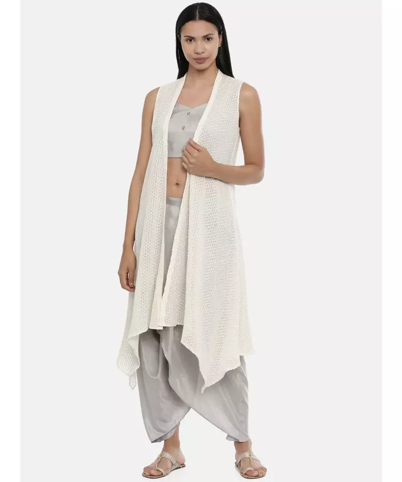 mayank modi off white,Fine Georgette, long jacket