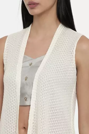 mayank modi off white,Fine Georgette, long jacket