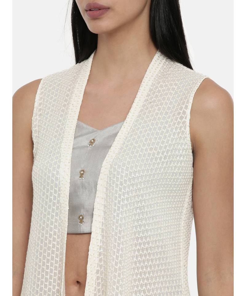 mayank modi off white,Fine Georgette, long jacket