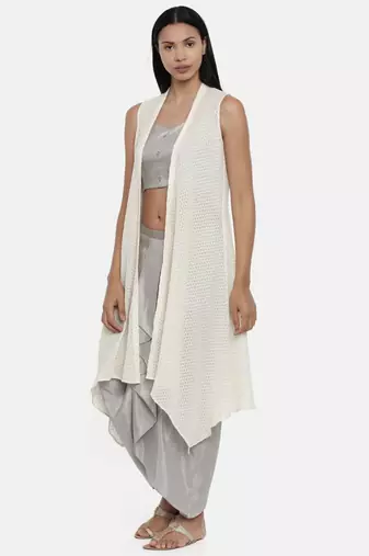 mayank modi off white,Fine Georgette, long jacket