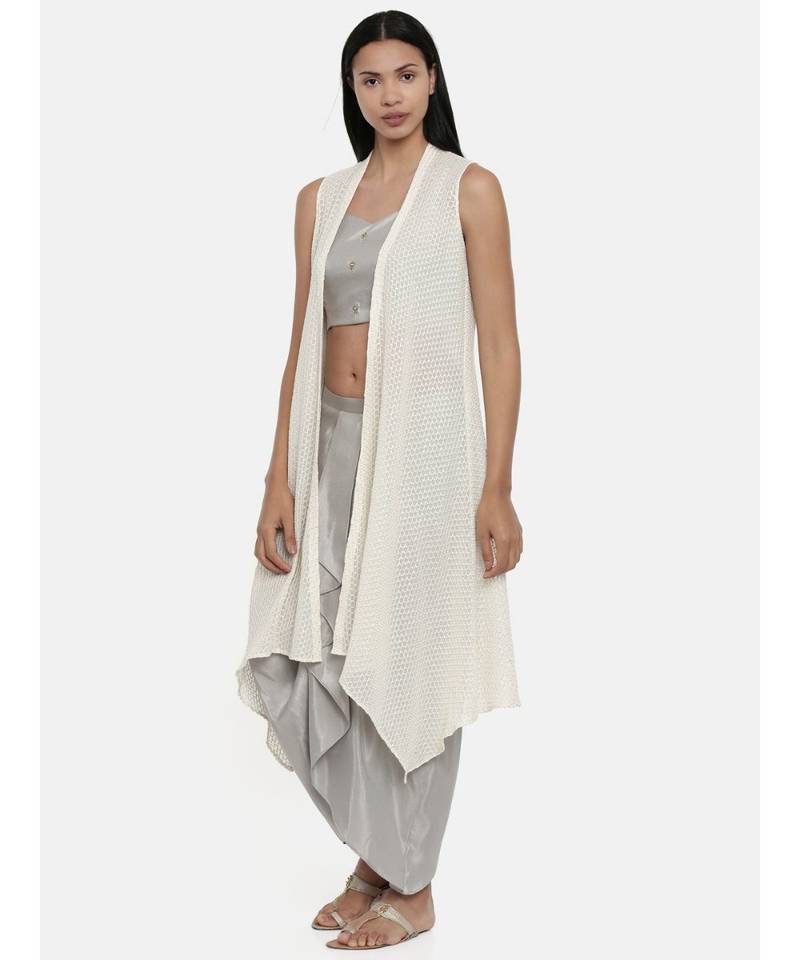 mayank modi off white,Fine Georgette, long jacket