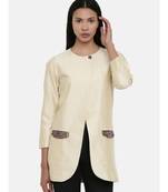 mayank modi Beige,Cotton Silk,thigh lengthjacket