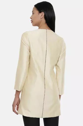 mayank modi Beige,Cotton Silk,thigh lengthjacket
