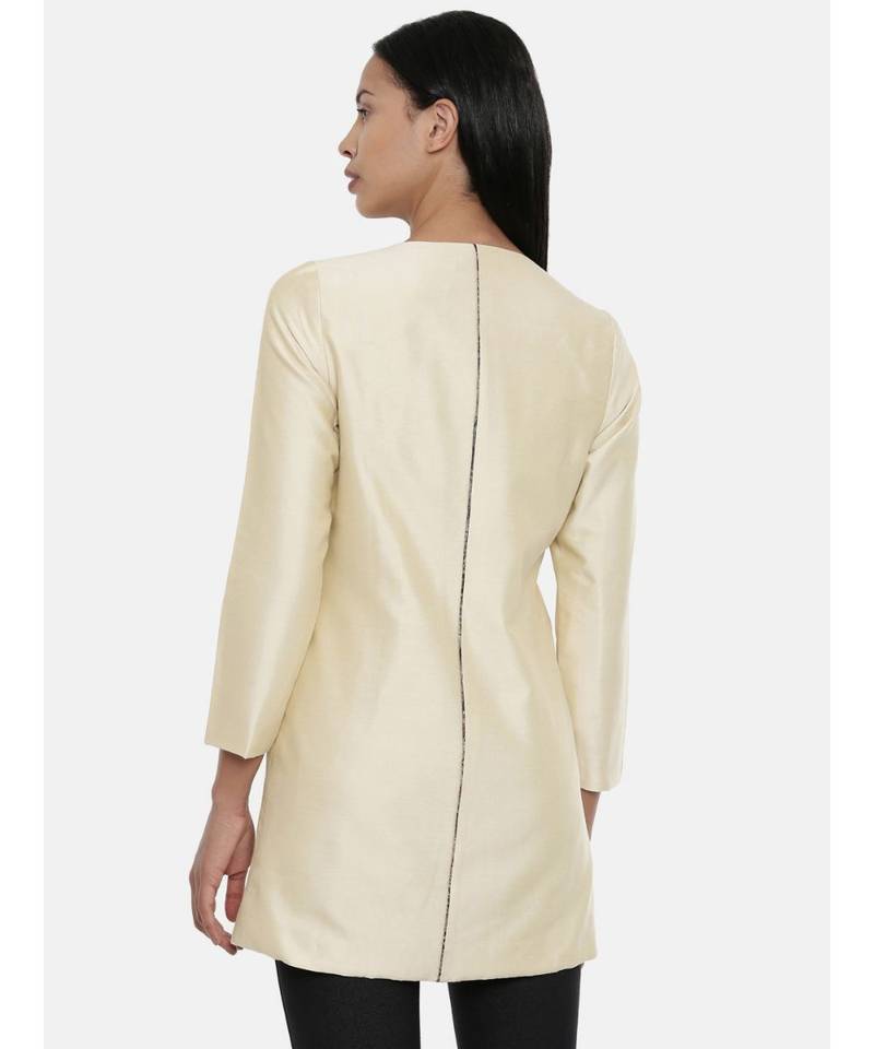 mayank modi Beige,Cotton Silk,thigh lengthjacket