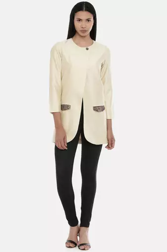 mayank modi Beige,Cotton Silk,thigh lengthjacket