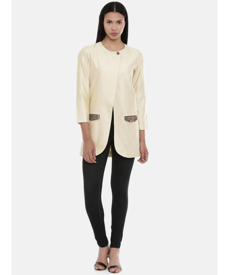 mayank modi Beige,Cotton Silk,thigh lengthjacket